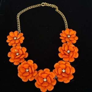 Vintage inspired coral floral statement necklace with rhinestone centers. EUC